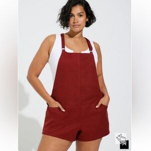 Torrid 0 Rayon Linen Spandex Rust Red Short Romper Overalls